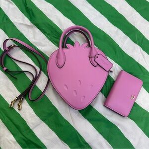 COACH strawberry bag and matching wallet bundle